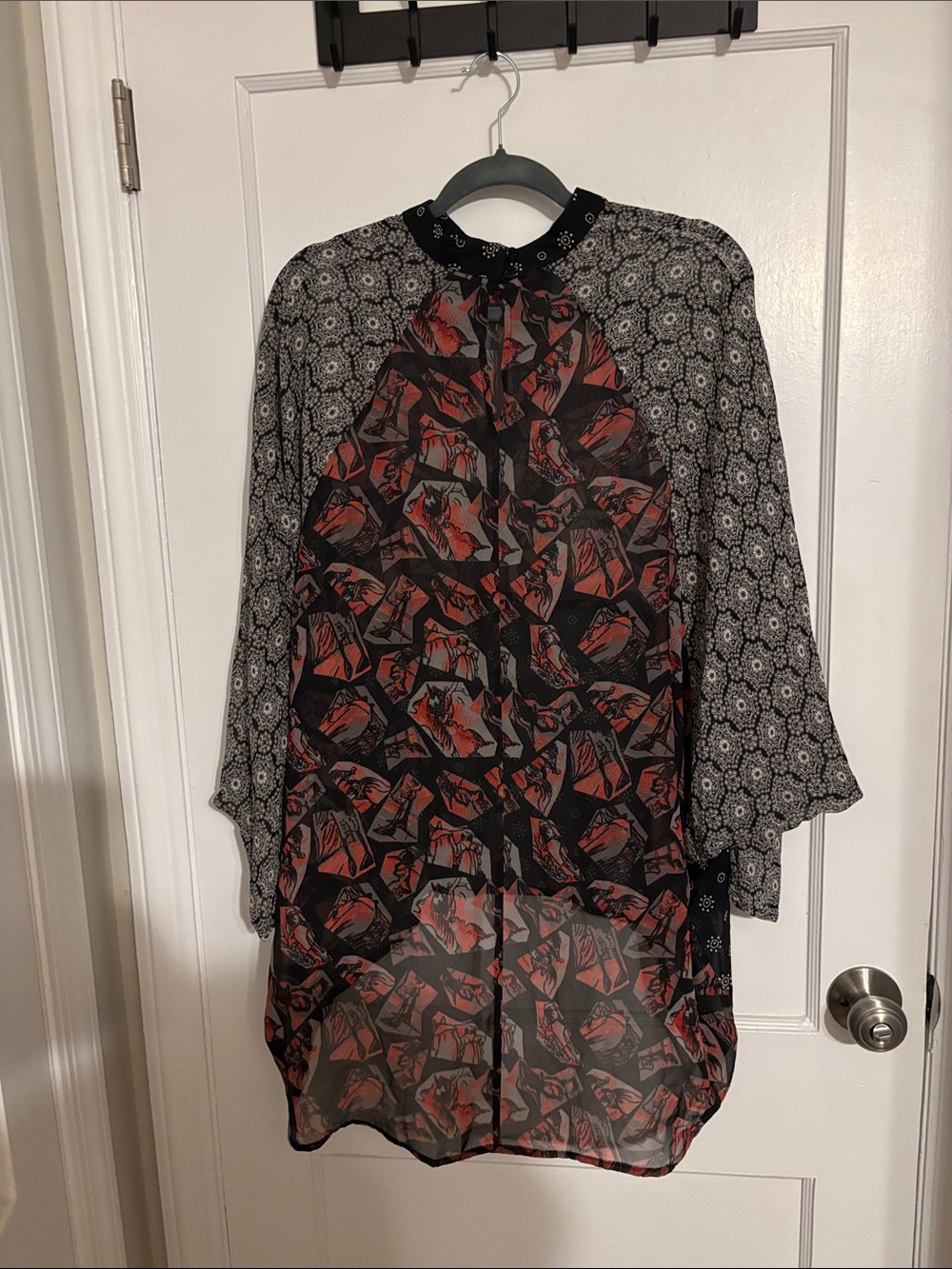 Save The Queen Black and Rust Mixed-Print Sheer Top